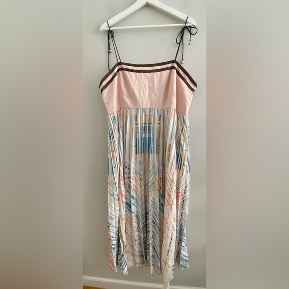 Anthropologie Abstract Pleated Midi Adjustable tie straps Dress XL new - Picture 9 of 10